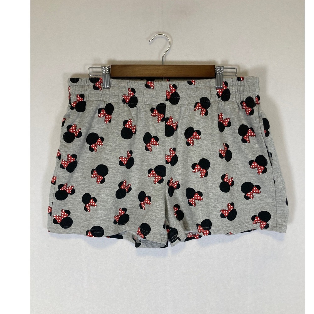Disneycore Disney Minnie Mouse Women XL Gray‎ All Over Print Lounge Shorts Bows